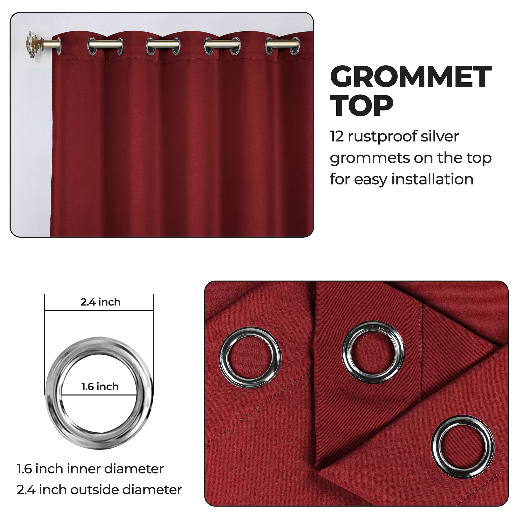 Superior Blackout Solid Light Filtering Grommet Curtain Panel Set, 46" x 108", Sangria