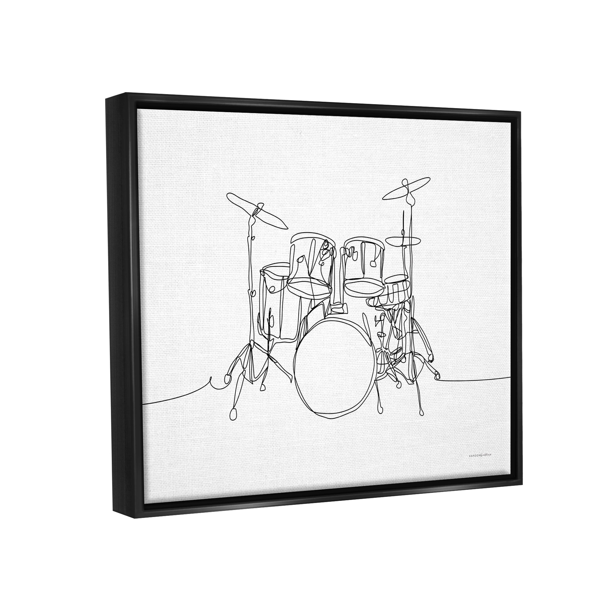 Stupell Drum Kit Musician Line Doodle Beauty & Fashion Painting Black Floater Framed Art Print Wall Art