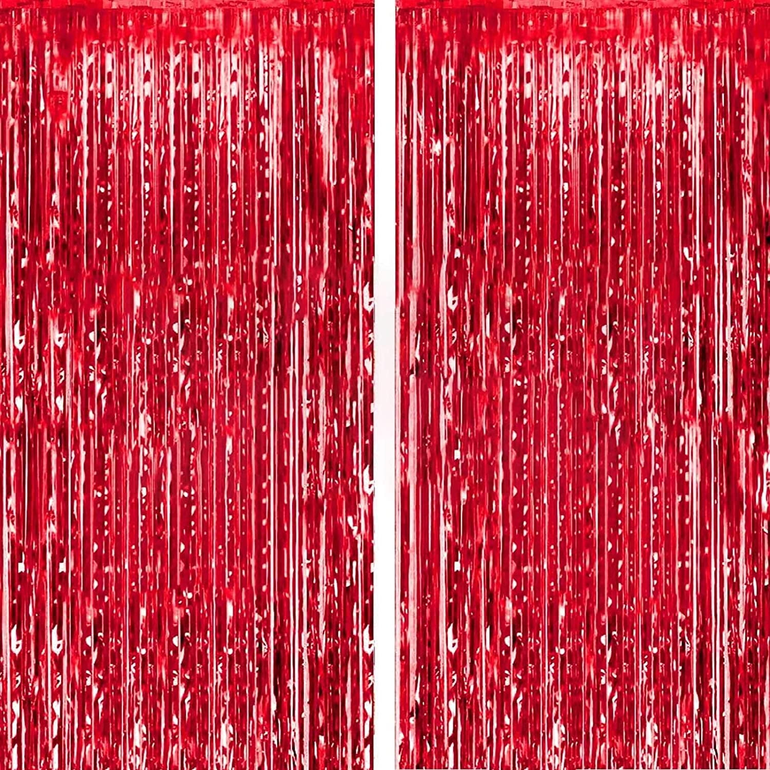 Chainplus 3 ft x 8 ft Metallic Tinsel Foil Fringe Curtains for Party Photo  Backdrop Wedding Decor (2 Pack, Rose red) 