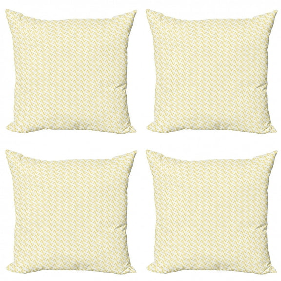 Ambesonne Botanical Throw Pillow Cover 4 Pack, Summer Tone Leaf Motifs, 24", Pale Yellow White