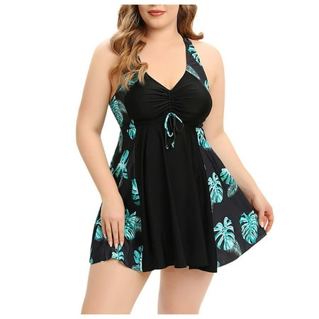 Summer Savings Clearance! Edvintorg Vintage Plus Size Two Piece Swim Dress With Boyshorts For Women Mesh Tankini Swimsuits Flowy Tummy Control Bathing Suits