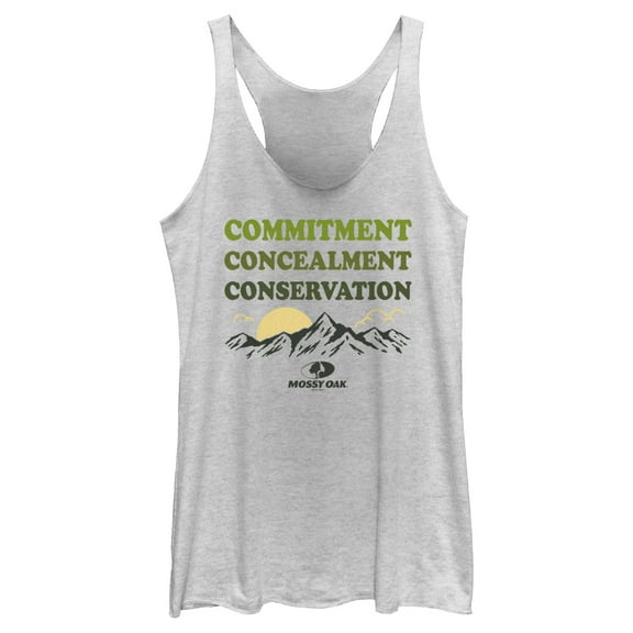 Women's Mossy Oak Commitment Concealment Conservation Racerback Tank Top White Heather Medium