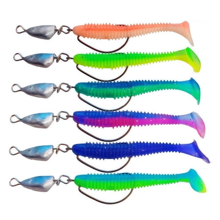 Soft Fishing Bait T-Tail Swimbait Lure with Lead Head Hook for Freshwater Saltwater Panfish Trout Bass Thread Tail Worm Artificial Bait