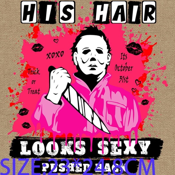 Parches para chaquetas de Halloween, cara terrorífica de Horror Myers Horor, Pink Mean Girls, Funny On Friday We Wear Blood DTF, transferencias