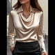 thumbnail image 5 of Camisas Elegantes de Larga con Cuello de Color Liso para Mujer, Camisetas Formales de Trabajo, Blusas Casuales de Oficina Champán S, 5 of 6