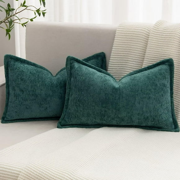 Juego de 2 fundas de cojín BAOLIZEGAO, chenilla verde, 30 x 50 cm