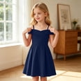 thumbnail image 5 of Rvusndi Flower Girl Dress Off Shoulder Dress Party Dress Solid Color A Line Summer Dresses Elegant Formal Evening Gown for Big Kids Wedding Graduation Dresses, 5 of 6