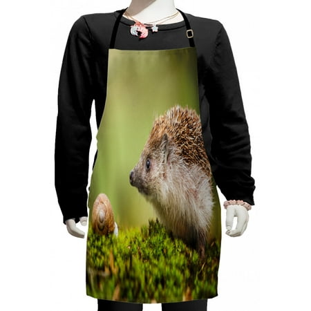 

Hedgehog Kids Apron Animal Photography in Eastern Europe Slug with Hedgehog Scenes from Nature Print Boys Girls Apron Bib with Adjustable Ties for Cooking Baking Painting Green Brown by Ambesonne