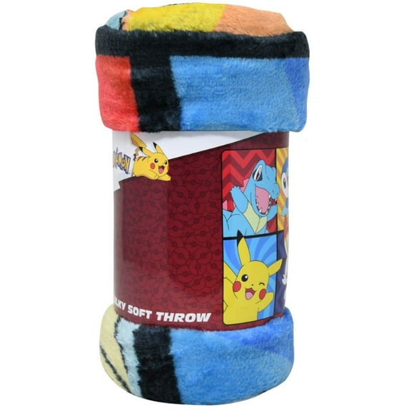 Pokemon Tododile, Pickachu, Piplup, and Scorbunny Silk Throw Blanket 46" x 60"