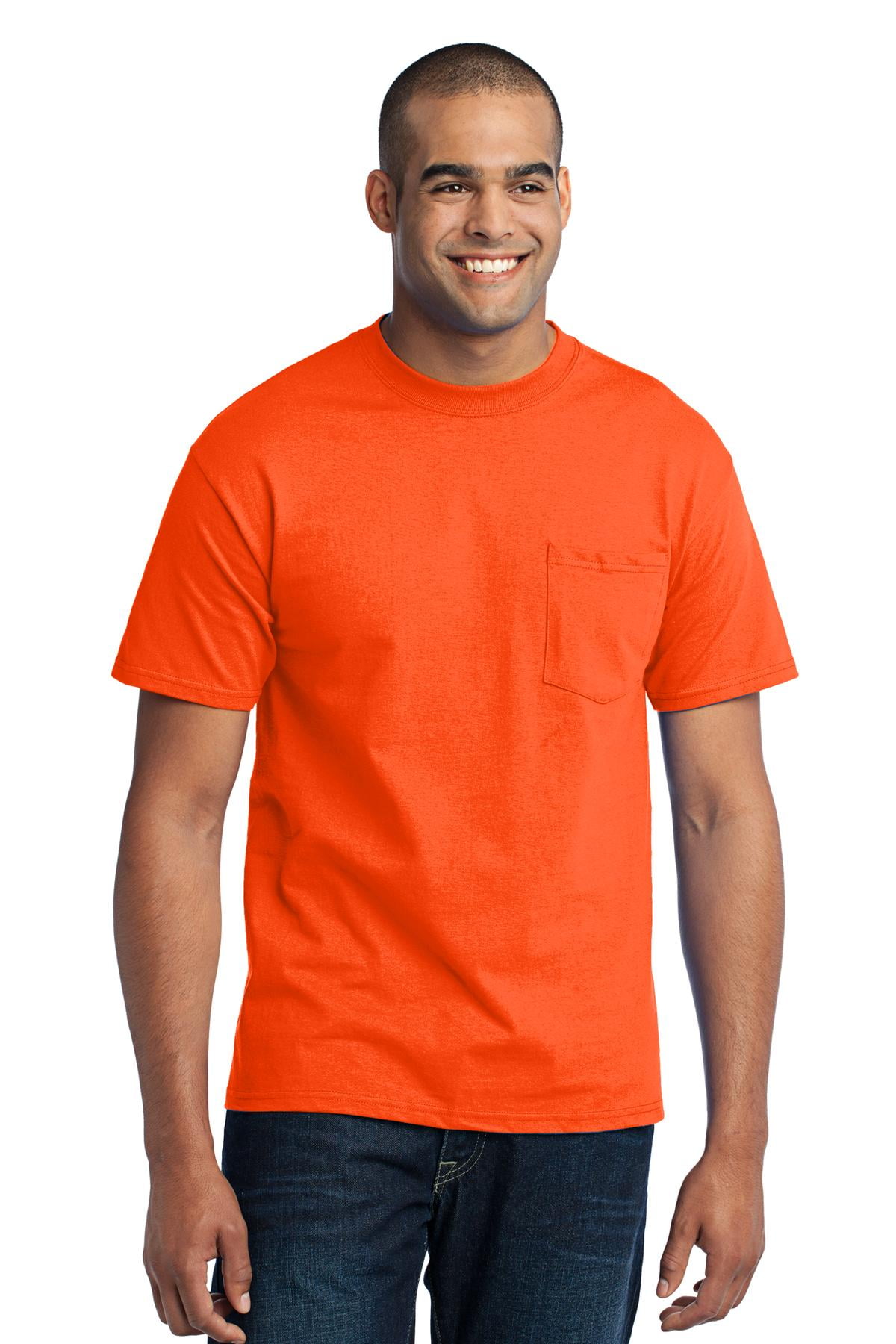 Port & Co Adult Male Men Plain Short Sleeves T-Shirt Safety Orange ...