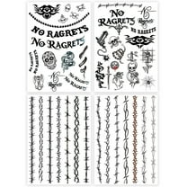 4 Sheets No Ragrets & Barbed Wire Halloween Temporary Tattoos - Realistic Tattoo Stickers Arm Bands for Adult Women Men Kids