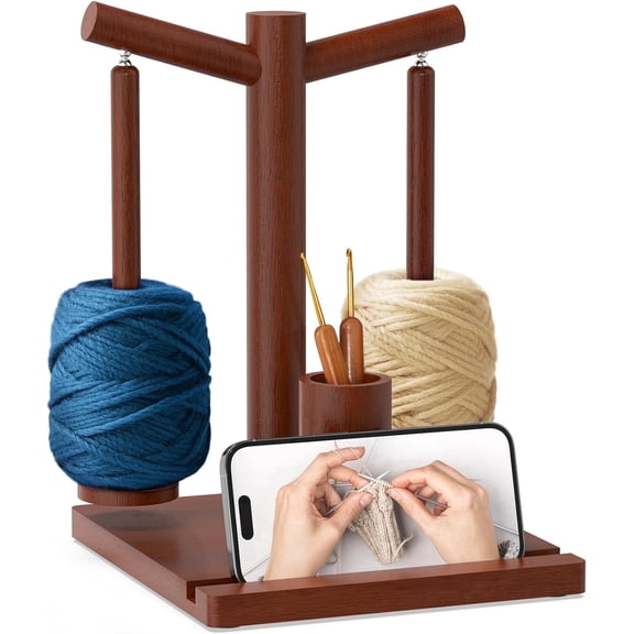Wooden Yarn Holder for Crocheting and Knitting, Magnetic Rotating Yarn Winder with 2 Spindles, for Crocheting and Knitting Lovers