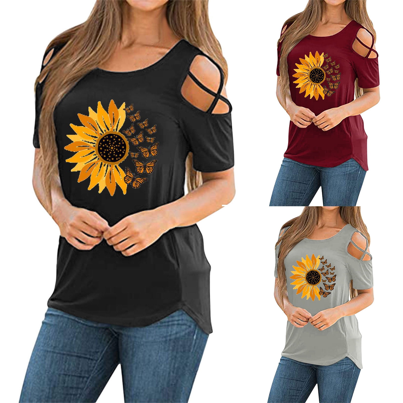 Twinsmall Women Casual Bohemian Sunflower Print Off The Shoulder Mini Dress 