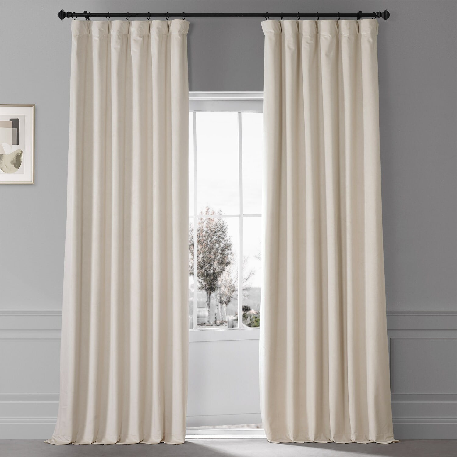 HPD Half Price Drapes Signature Cream Plush Velvet Hotel Thermal Blackout Curtains for Bedroom & Living Room Curtains (1 Panel), Window Curtains 84 inches long, Rod Pocket Curtains & Drapes, 50W X 84L