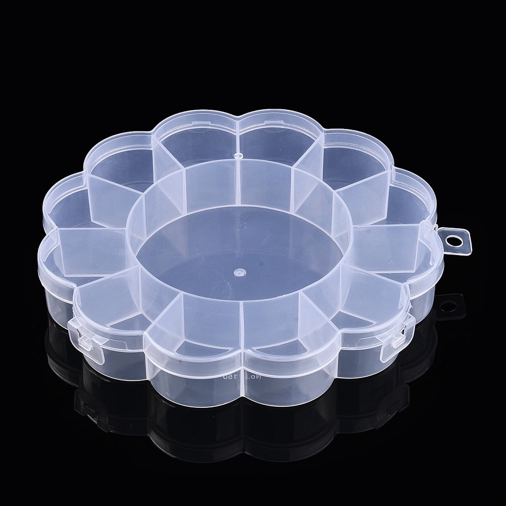 Flower Plastic Bead Storage Containers 13 Compartments Clear 15.5x15.5x2.5cm