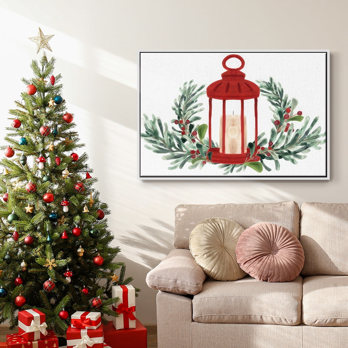 Woodland Holiday Collection A - Framed Gallery Wrapped Holiday Canvas - 37 x 25 - White Frame