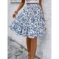 thumbnail image 4 of Women'S Floral Print Ruffle Hem Elastic High Waist Tie Front Skirt  Blue M, 4 of 8
