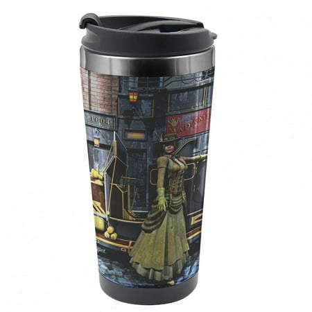 

Victorian Travel Mug Vintage Victorian Lady Steel Thermal Cup 16 oz by Ambesonne