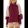 thumbnail image 1 of Suéter Informal de Larga con Cuello Alto y Mangas Farol en Contraste para Mujer. Albaricoque Tinto Vino XL, 1 of 9