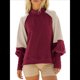 thumbnail image 1 of Suéter Informal de Larga con Cuello Alto y Mangas Farol en Contraste para Mujer. Albaricoque Tinto Vino M, 1 of 9