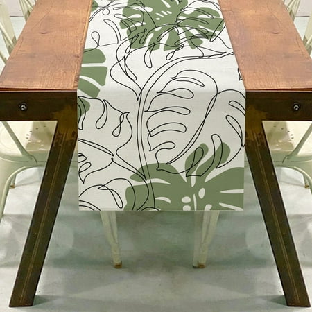 

Christmas Clearance Decorative Table Banner Summer Leaves Print Fresh Green Series Linen Home Decoration Table Cloth by Style