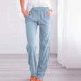 thumbnail image 2 of Pants for Women Straight Leg Solid Color Drawstring And Linen Casual Womens Plus Size Long Pants, 2 of 6