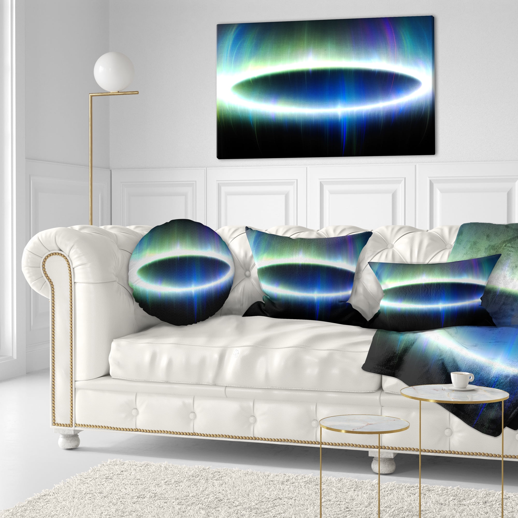 Designart Large Blue Oval Fractal Light - Abstract Throw Pillow - 12x20
