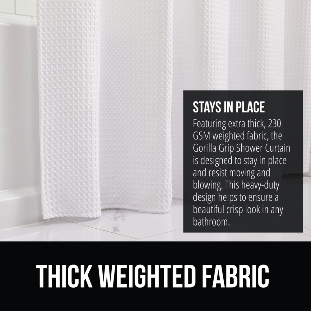 GORILLA GRIP Waffle Shower Curtain, Thick Weighted Fabric, Wrinkle and Rust Resistant, Classic Hotel Quality Design, Machine Wash, 72x72 White