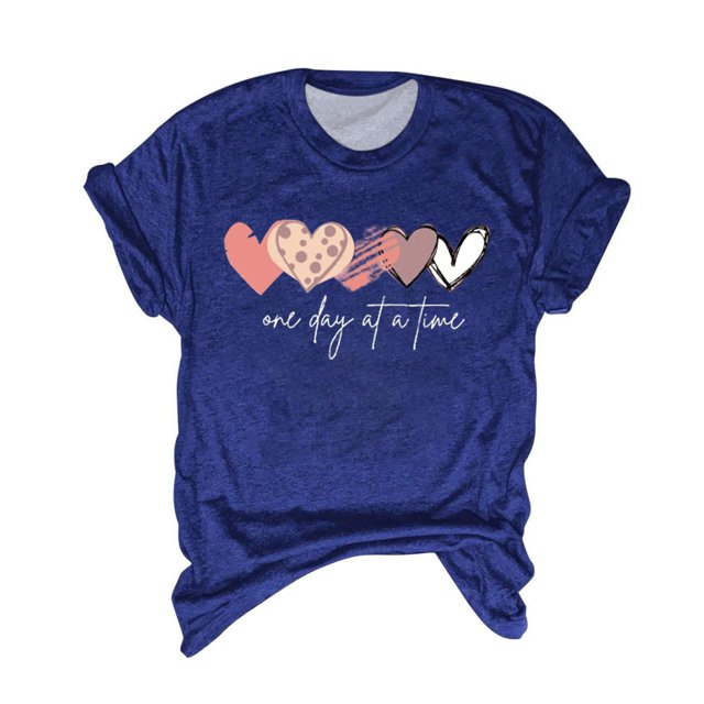 T-Shirt à Manches Courtes pour Femmes Liquidation pour Femmes T-Shirt en Chiffon pour Femmes Été un Jour à la Fois Imprimé Amour Multicolore Multi Tailles Col Rond Manches Courtes