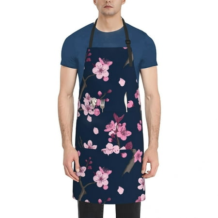 

Adjustable Pocket Cherry Blossom Branches Women s Apron Men s Waterproof Apron Kitchen Chef Cooking Barbecue