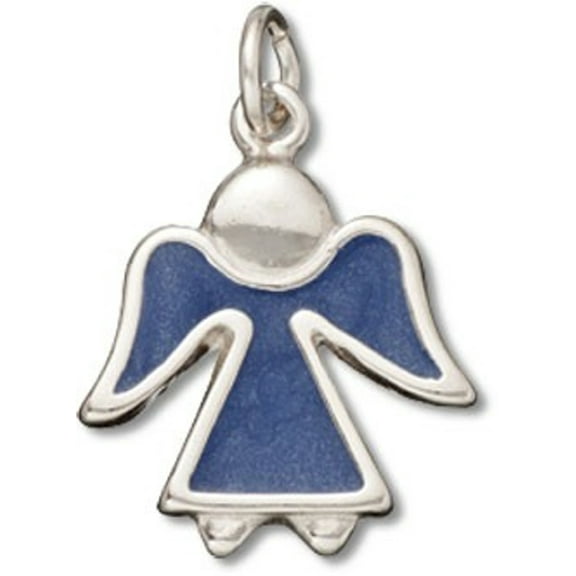 Sterling Silver 16" .8mm Box Chain 3D Angel Pendant Necklace Blue Enamel