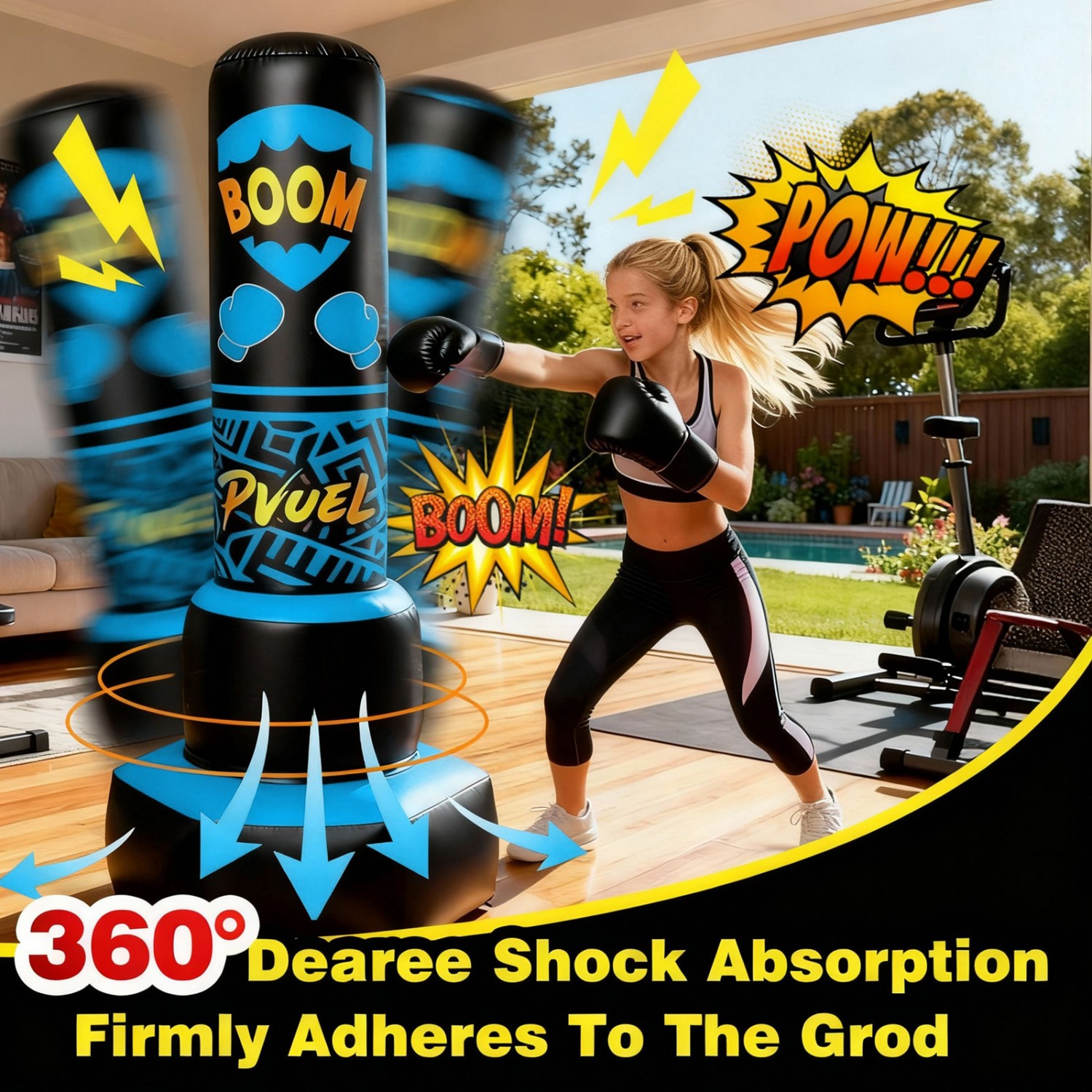 67inch Boxing Punching Bag Set for Adults Teens, Inflatable Boxing Freestanding with Gloves, Pump for Kids Children Youth Men Boxing Training Equipment MMA Fitness Home Gym, Blue
