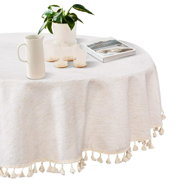 Mantel MYSKY HOME de 152 cm, redondo, impermeable, con aspecto de lino