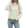 thumbnail image 3 of Women's Lazy Style Loose Short Long-sleeved Cable Knit Sweater for Fall and Winter, Cozy and Comfortable, Perfect for Relaxing,White,Size S, 3 of 6