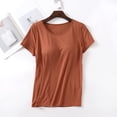 thumbnail image 4 of Zemara Womens T Shirts, Women's T-Shirt Category Top with Built-In Bra Camisole Seamless Comfort Stretch Short Sleeve Everyday Wear for Versatile Spring SummerAutumn Comfort Brick Red L, 4 of 4