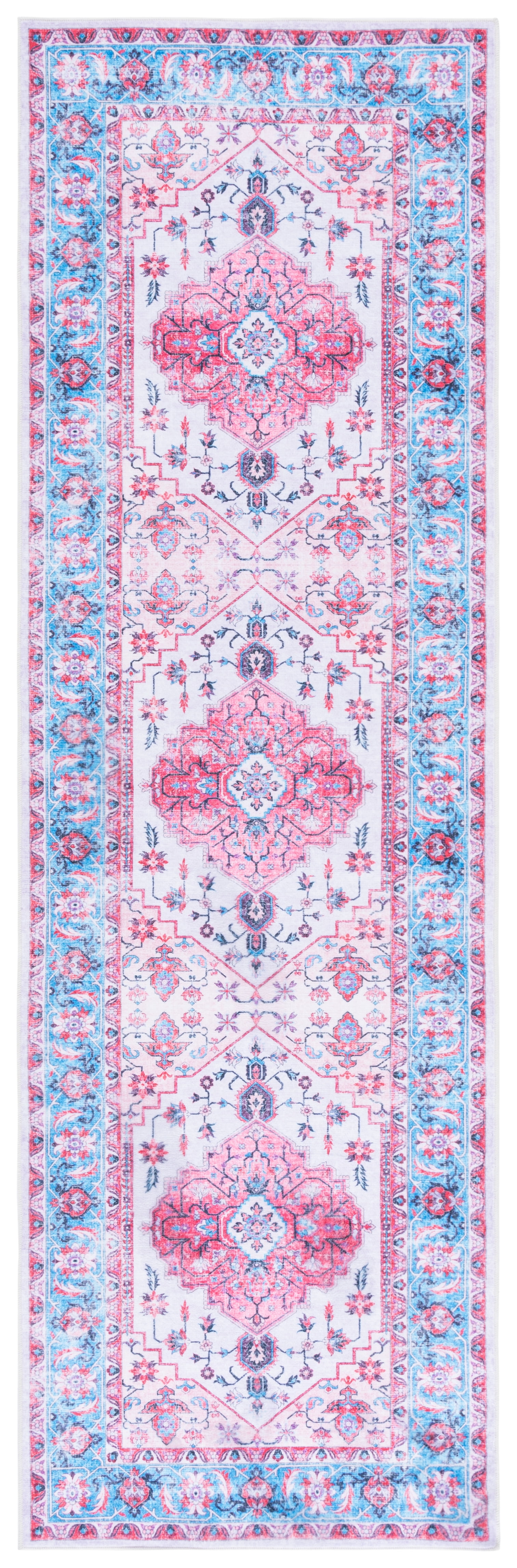 Safavieh Arizona Calista Oriental Machine Washable Runner Rug, Ivory/Light Blue, 2'6" x 8'