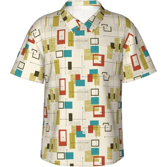 Mid Century Modern Mens Hawaiian Shirt Short Sleeve Casual Button Up Tropical Summer Beach Shirt