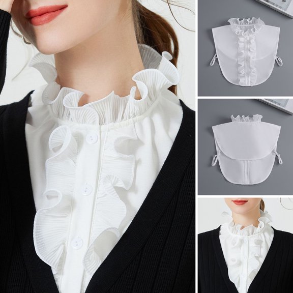 Fake Collar Solid Color Lace Shirring Elegant Vintage Match Clothes Formal Lightweight Lady False Collar for Work
