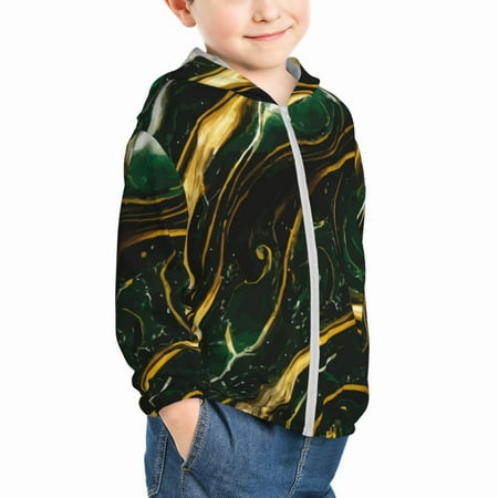 

Uemuo Green Marble Pattern Rash Guard for Boys Girls Long Sleeve Swim Shirts UPF 50+ UV Sun Protection Hooded Fishing Shirt with Pocket for Kid-4 Years
