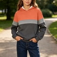 thumbnail image 4 of Ohufall 3-14Y Color Block Hooded Sweatshirt for Girls Kangaroo Pocket Long Sleeve Tops Comfort Fashion Casual Sweatshirts, 4 of 5