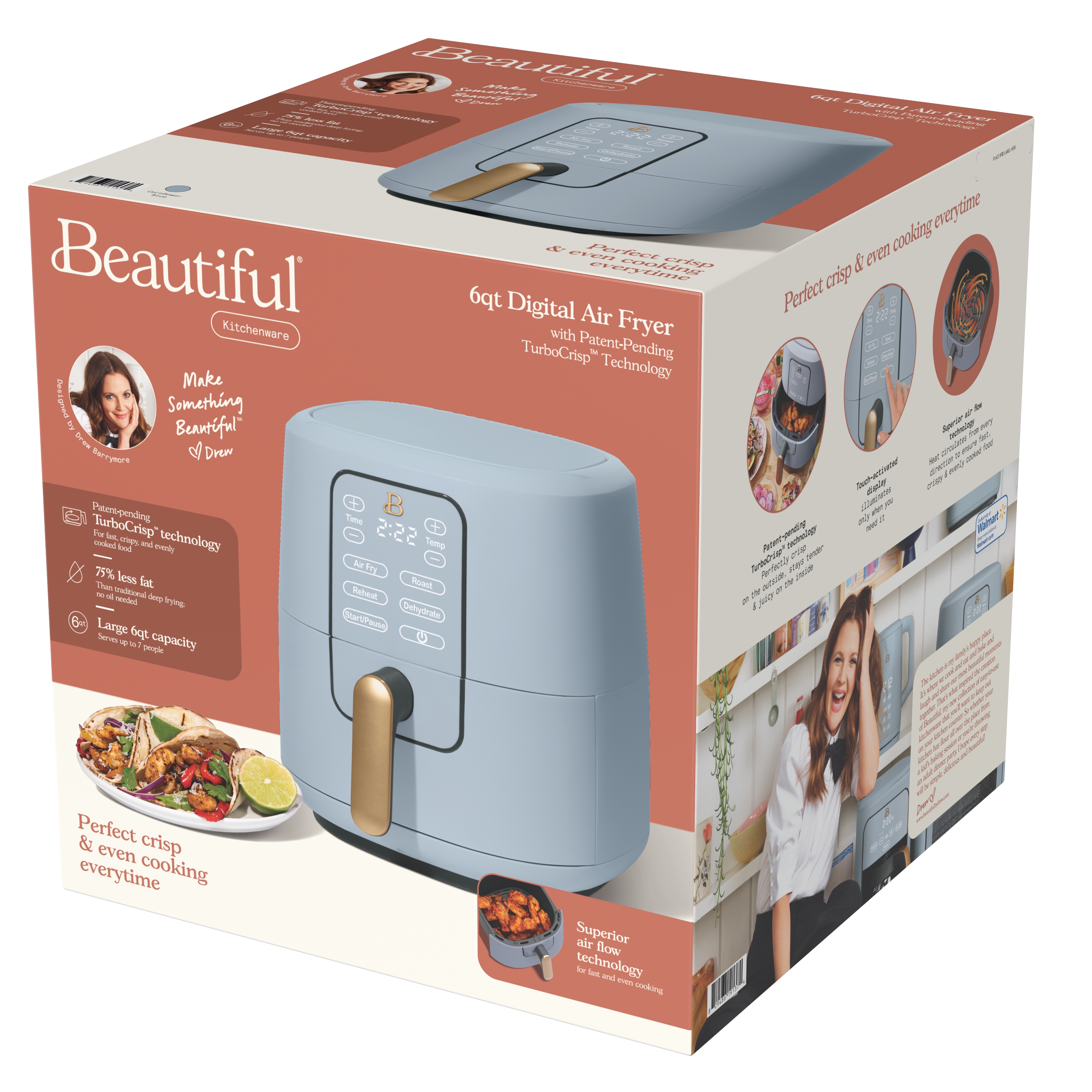 Beautiful 6 Qt Air Fryer with TurboCrisp Technology and Touch-Activated Display, Cornflower Blue by Drew Barrymore - image 9 of 9