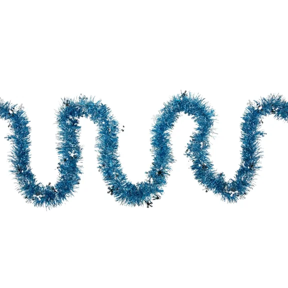 Northlight 12' Blue Christmas Tinsel Garland Silver Holographic Snowflakes