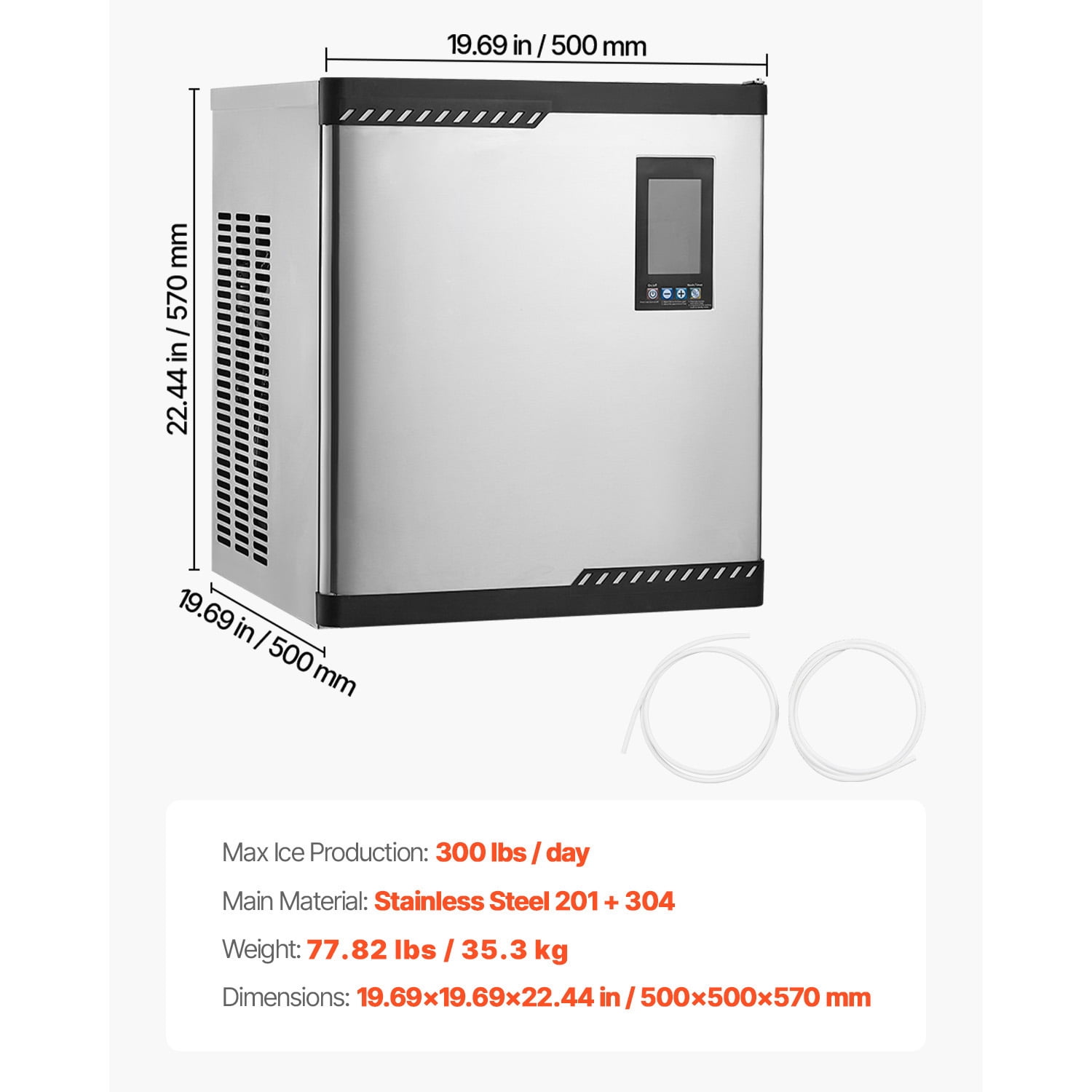 KFFKFF Commercial Ice Maker Machine - 300 Lbs/Day Stainless Steel with Programmable Ice Production, Self-Cleaning Function, Adjustable Ice Thickness, Suitable for Restaurants, Hotels - Head Only