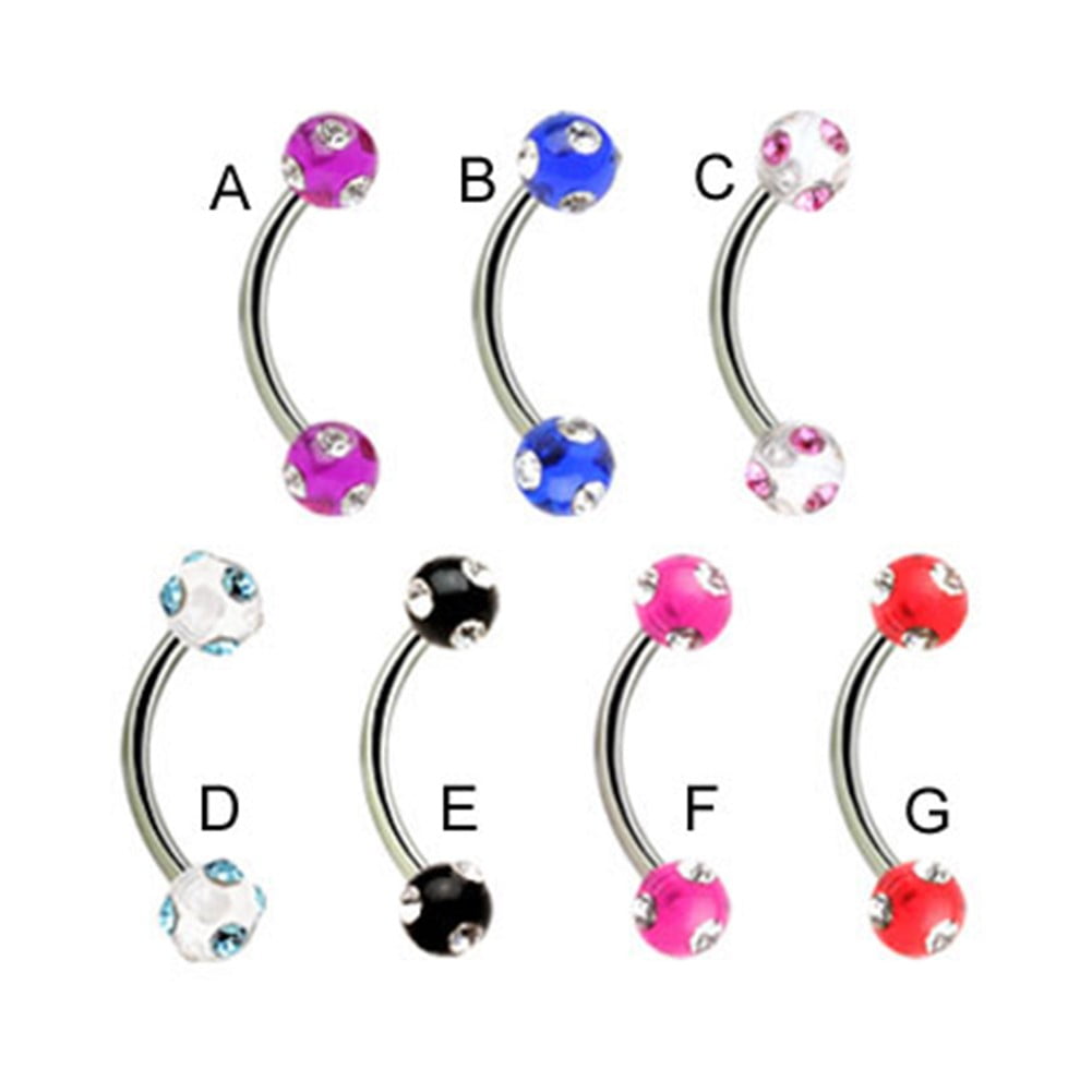 Curved Barbell With MultiJeweled Acrylic Balls, 16 Ga,A Purple W