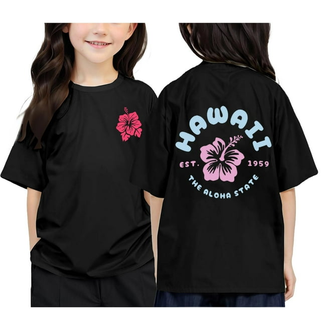 EHQJNJ Chandails en Molleton Col Rond Enfants Filles T-Shirt Imprimé Col Rond Manches Courtes pour Garçons et Filles Hauts Adolescents