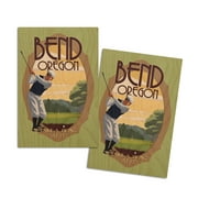 Bend, Oregon, Golfer, Take a Swing at It, Contour (4x6 Birch Wood Postcards, 2-Pack Stationary, Rustic Home Wall Decor)
