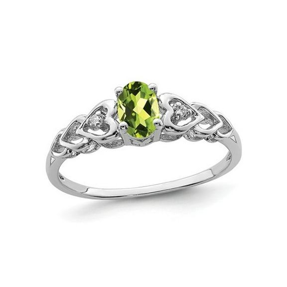 3/5 Carat (Ctw) Oval Cut Peridot Heart Promise Ring in Sterling Silver for Women