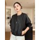 thumbnail image 2 of Elegante abrigo de piel de oveja con cuello redondo para mujer, tendencia primavera otoño 2024, chaqueta de cuero genuino corta con cremallera suelta y sencilla, 2 of 5