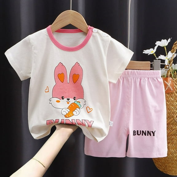 HAYIMI Kids Outfit Sets Summer Children Cartoon O-Neck Short Sleeve T Shirt Shorts Home Suit Holiday Cartoon Clothes Sets