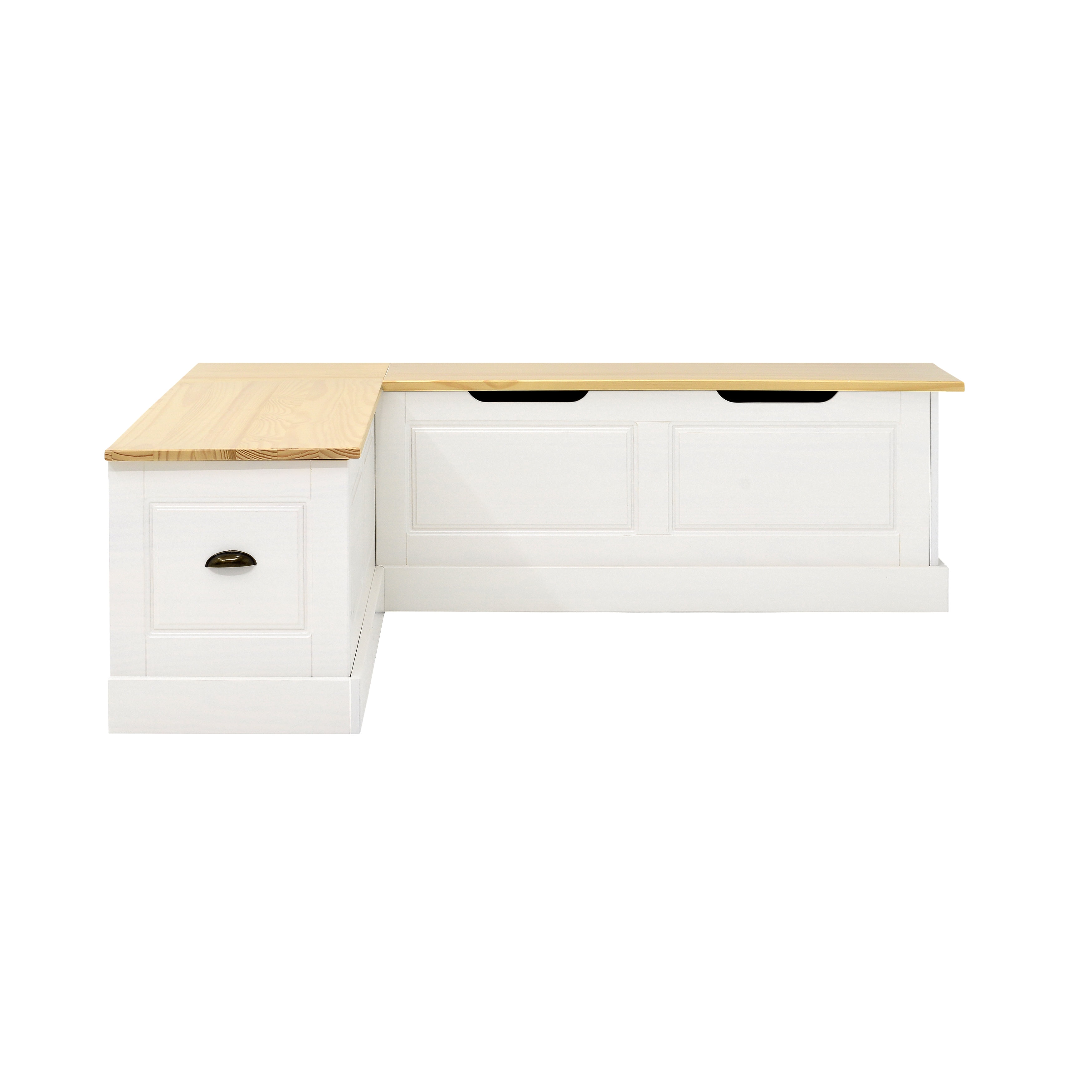 Linon Romero Casual Wood Corner Dining Breakfast Nook with Storage, White/Natural